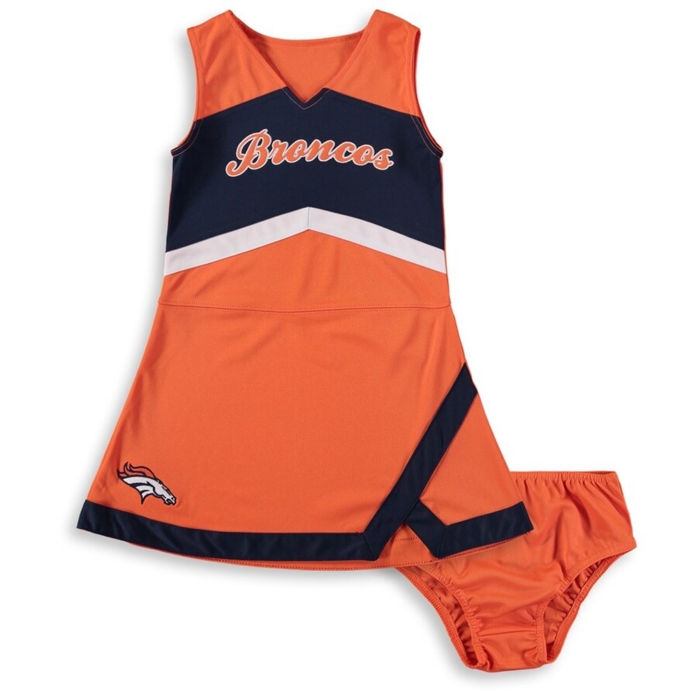 Nwt ✨Girls Toddler Orange/Navy Denver Broncos Cheer Jumper Dress 18 months